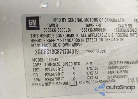 2007 Chevrolet Silverado 1500 Ls from USA, damaged, VIN 2GCEC13C871734019